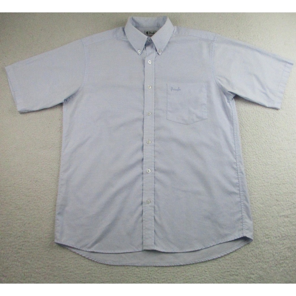Pringle Shirt Mens Medium‎ Light Blue Short Sleeve Button Down Pocket Oxford